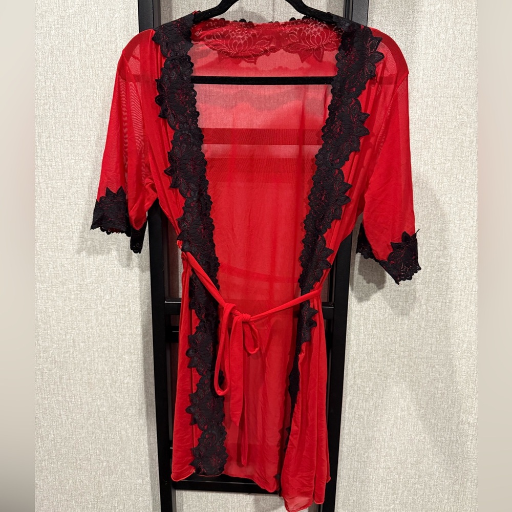 Delicate, Red with Black trim Robe,size xs